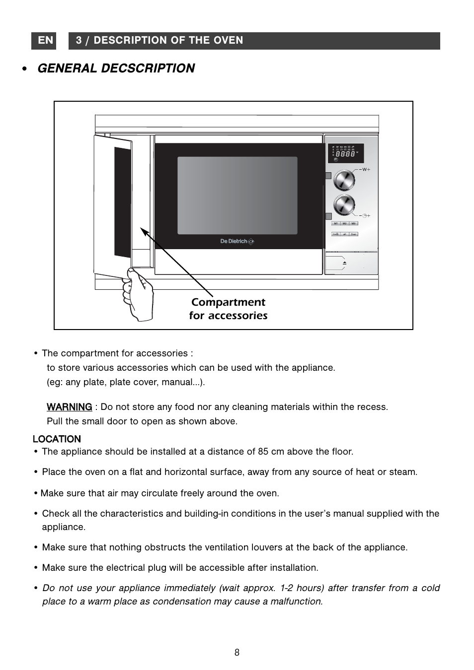 General decscription | DE DIETRICH DME1115 User Manual | Page 8 / 16
