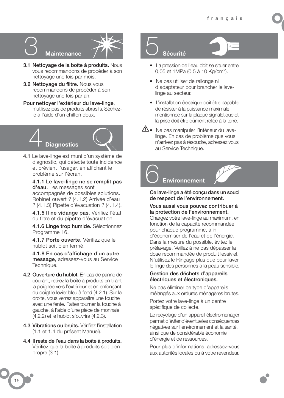 DE DIETRICH DFW1084WA User Manual | Page 16 / 56