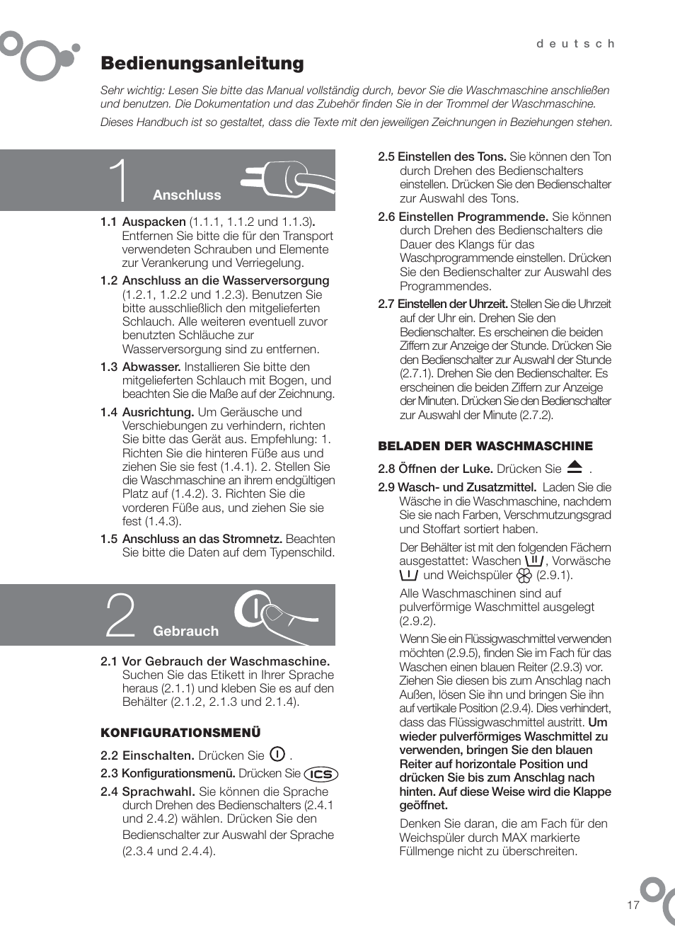 Bedienungsanleitung | DE DIETRICH DFW1084WA User Manual | Page 17 / 56