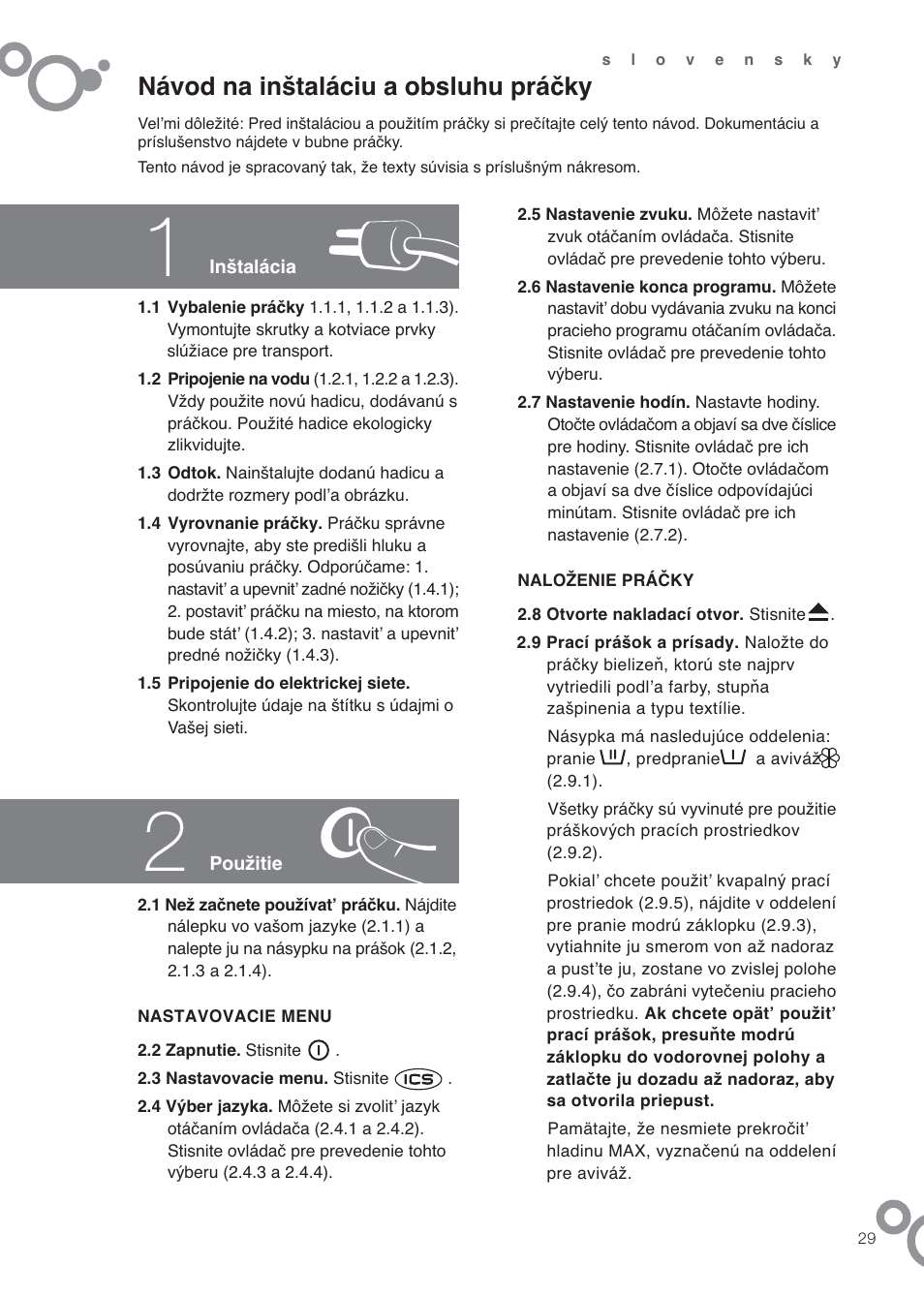 Návod na inštaláciu a obsluhu práčky | DE DIETRICH DFW1084WA User Manual | Page 29 / 56