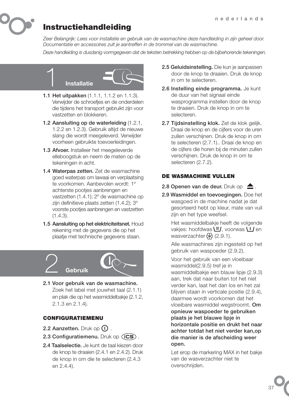 Instructiehandleiding | DE DIETRICH DFW1084WA User Manual | Page 37 / 56
