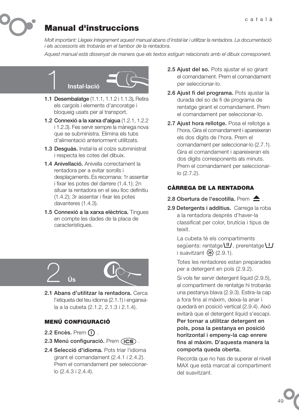 Manual d'instruccions | DE DIETRICH DFW1084WA User Manual | Page 49 / 56
