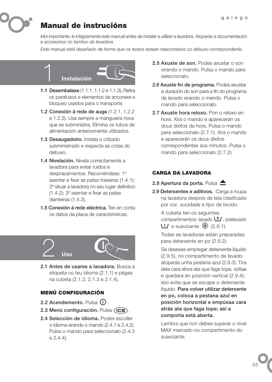Manual de instrucións | DE DIETRICH DFW1084WA User Manual | Page 53 / 56