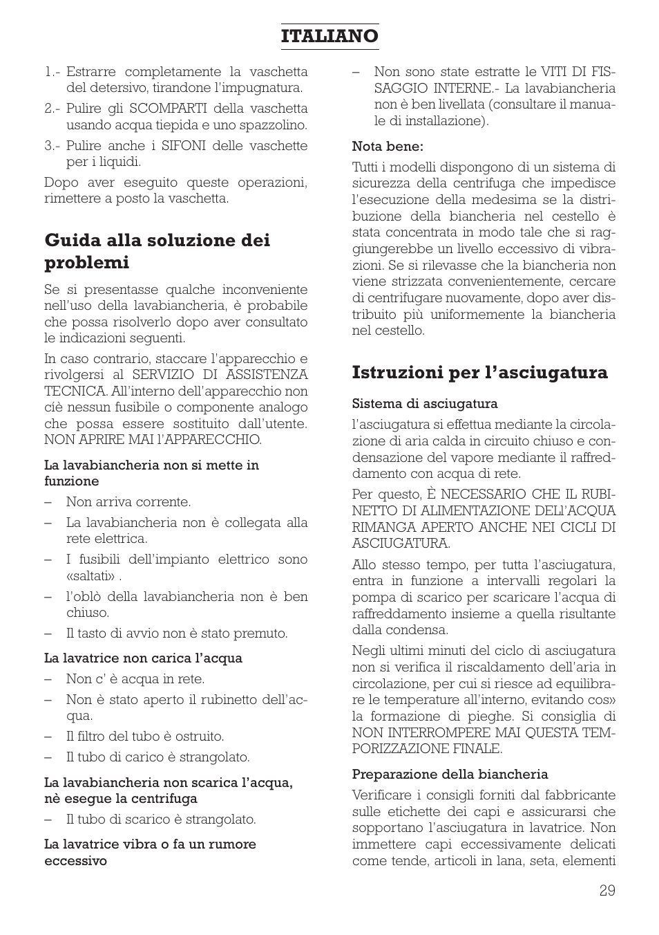 Guida alla soluzione dei problemi, Istruzioni per l’asciugatura, Italiano | DE DIETRICH DLZ491JE1 User Manual | Page 29 / 88