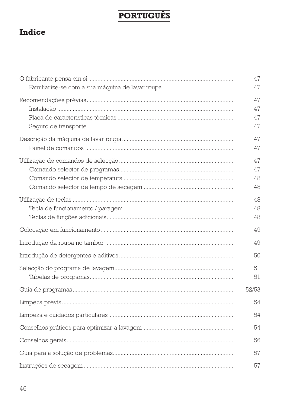 Indice, Português | DE DIETRICH DLZ491JE1 User Manual | Page 46 / 88