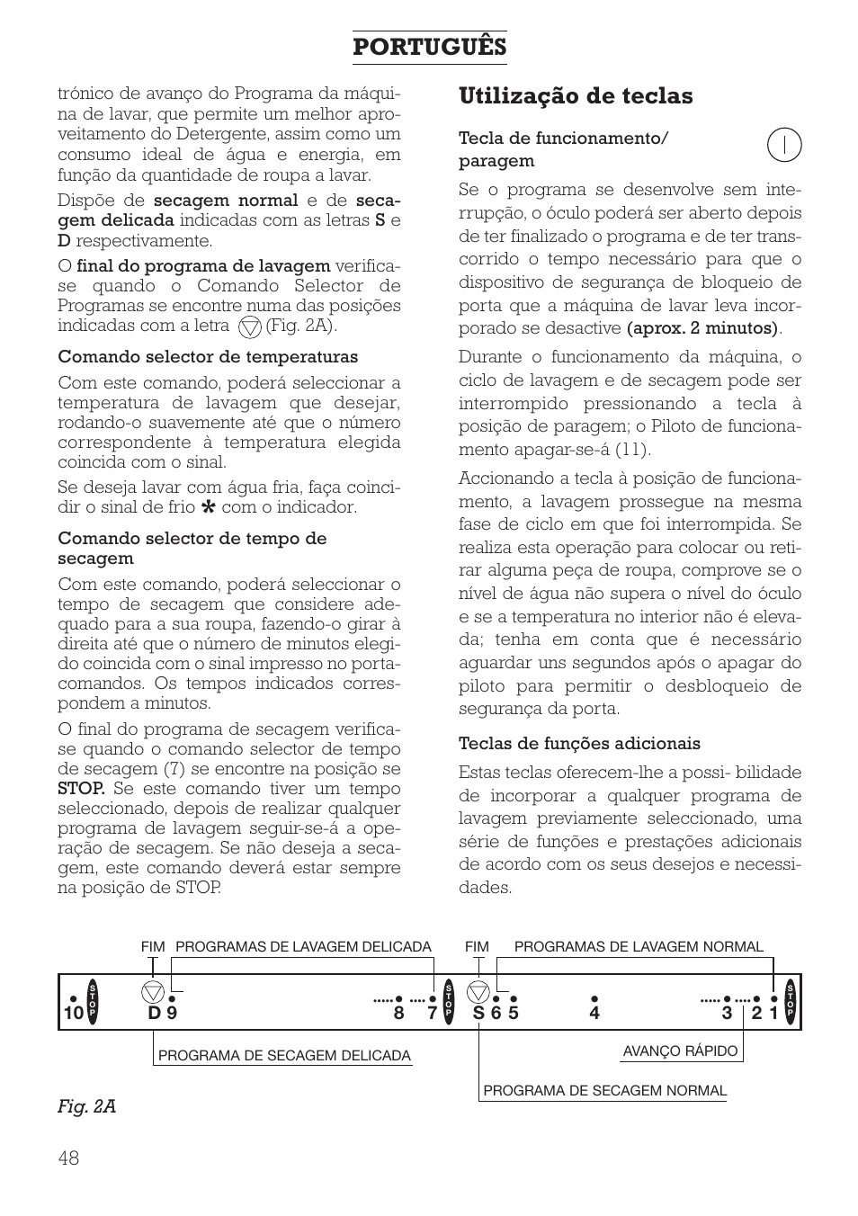 Utilização de teclas, Português, Fig. 2a | DE DIETRICH DLZ491JE1 User Manual | Page 48 / 88