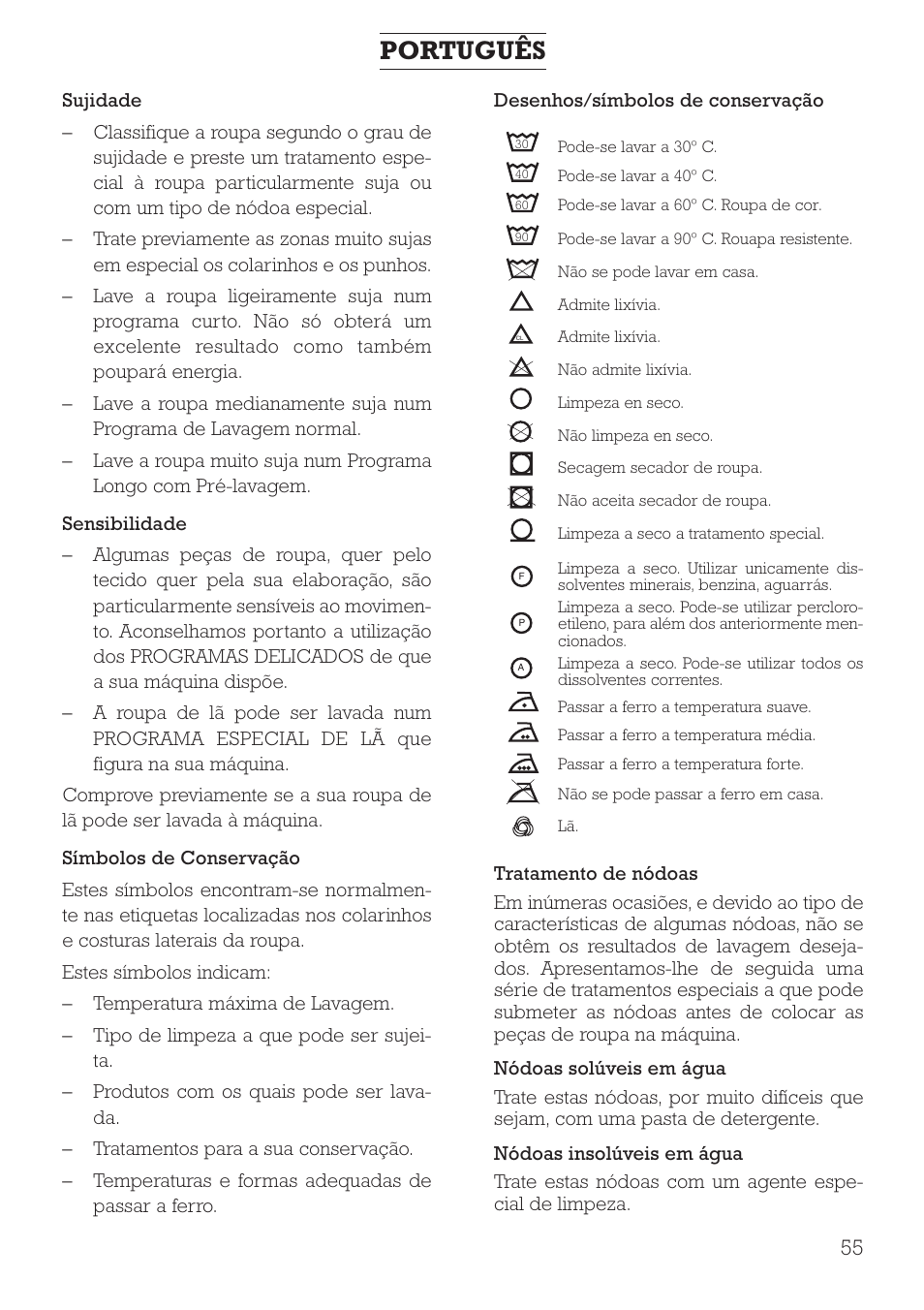 Português | DE DIETRICH DLZ491JE1 User Manual | Page 55 / 88