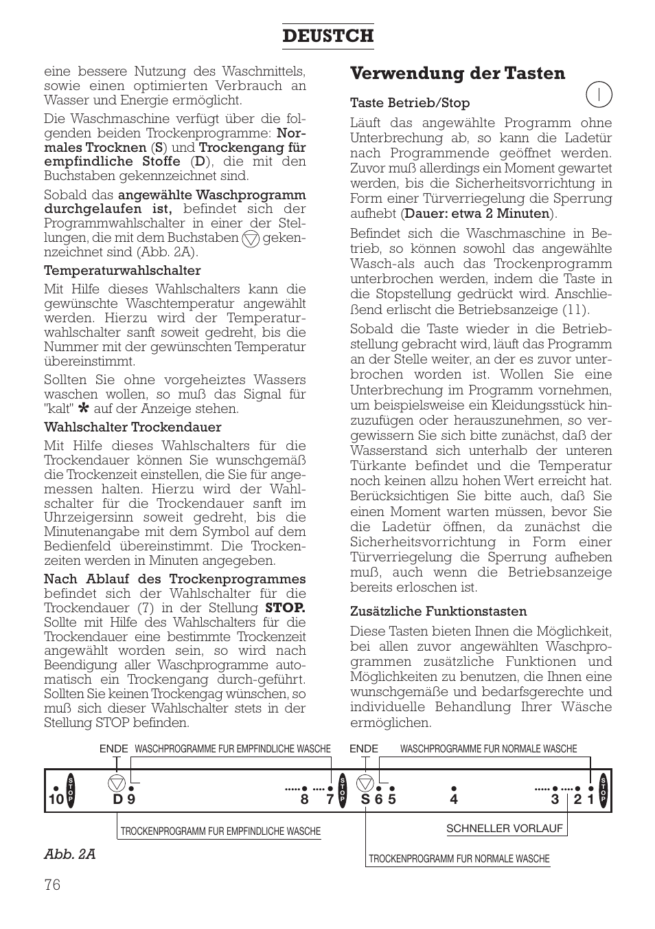 Verwendung der tasten, Deustch, Abb. 2a | DE DIETRICH DLZ491JE1 User Manual | Page 76 / 88