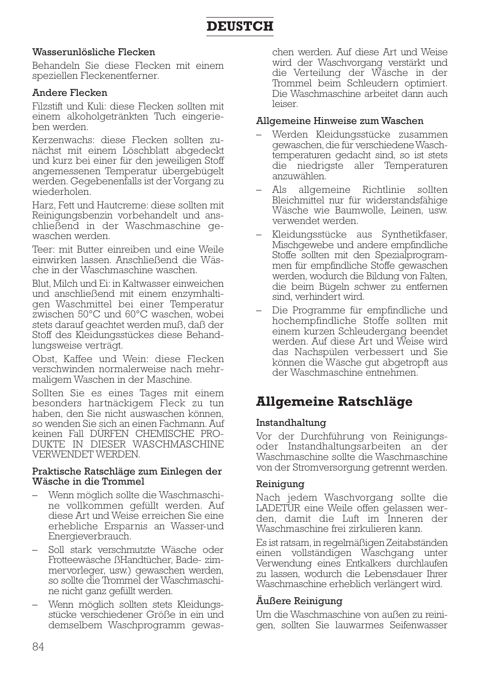 Allgemeine ratschläge, Deustch | DE DIETRICH DLZ491JE1 User Manual | Page 84 / 88