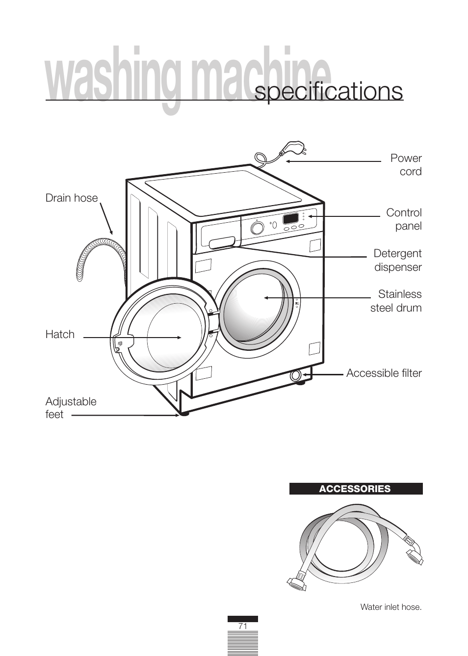 Washing machine, Specifications | DE DIETRICH DLZ614BE1 User Manual | Page 25 / 46