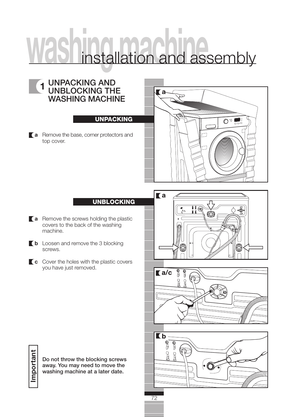 Washing machine, Installation and assembly | DE DIETRICH DLZ614BE1 User Manual | Page 26 / 46