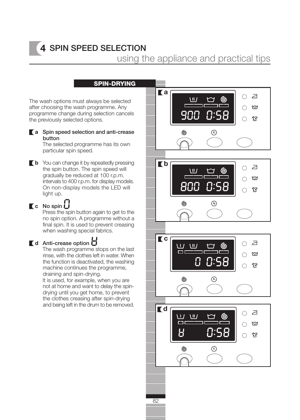 Using the appliance and practical tips, Spin speed selection | DE DIETRICH DLZ614BE1 User Manual | Page 36 / 46