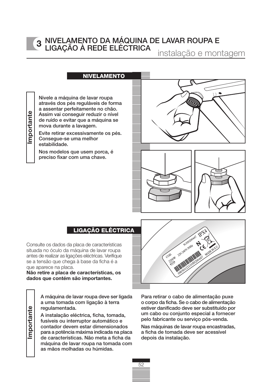 Instalação e montagem 3 | DE DIETRICH DLZ614BE1 User Manual | Page 6 / 46