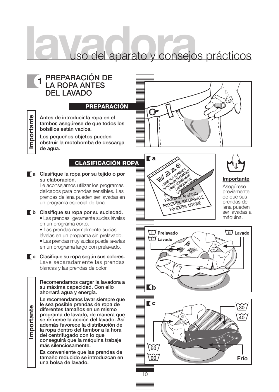 Lavadora, Uso del aparato y consejos prácticos | DE DIETRICH DLZ614JE1 User Manual | Page 10 / 92