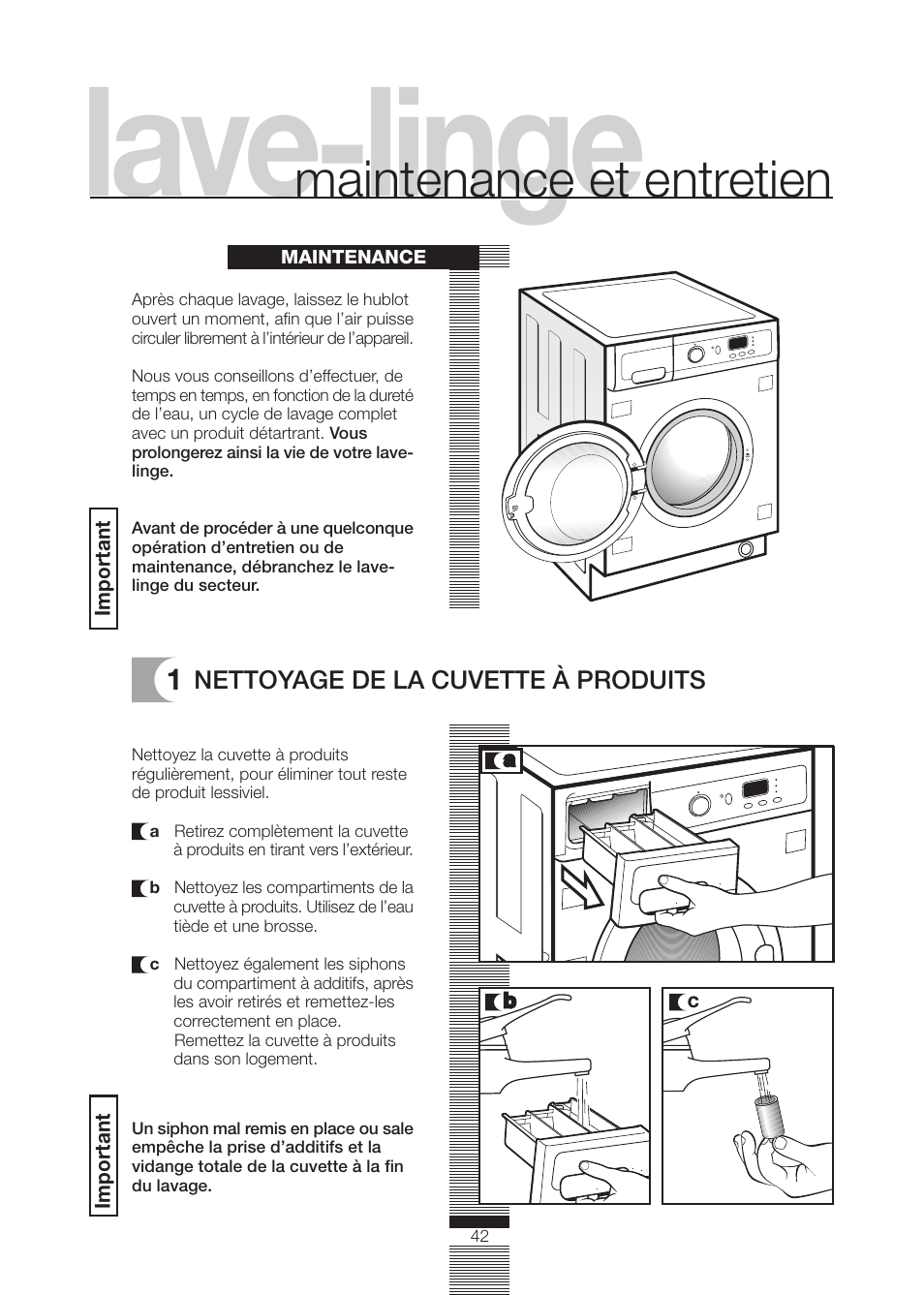 Lave-linge, Maintenance et entretien | DE DIETRICH DLZ614JE1 User Manual | Page 42 / 92