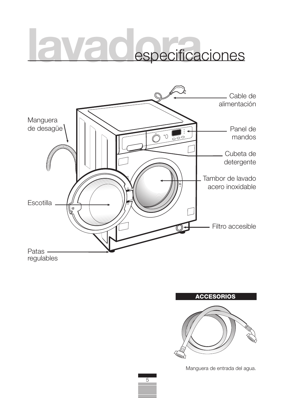 Lavadora, Especificaciones | DE DIETRICH DLZ614JE1 User Manual | Page 5 / 92