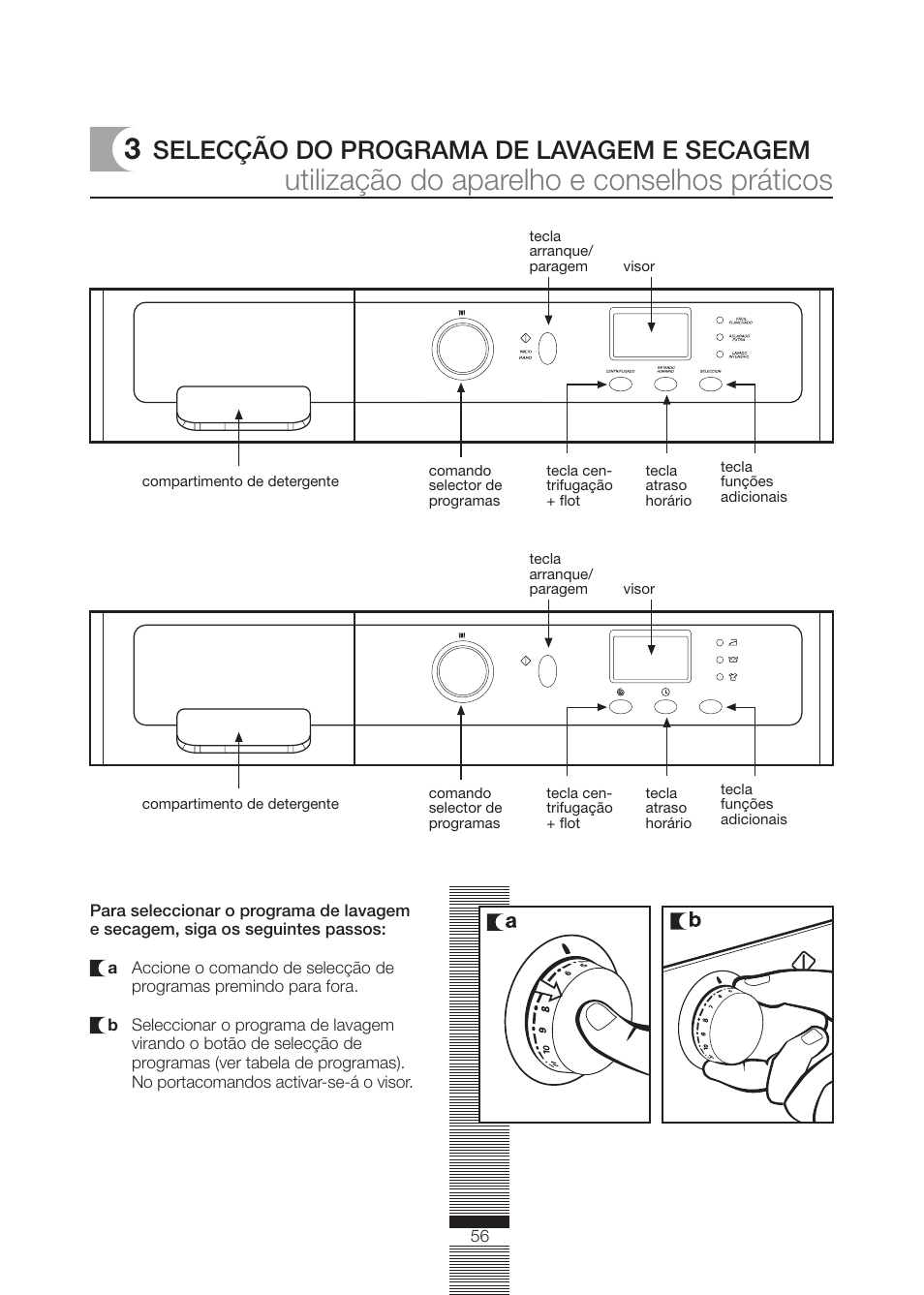 Utilização do aparelho e conselhos práticos, Selecção do programa de lavagem e secagem | DE DIETRICH DLZ614JE1 User Manual | Page 56 / 92