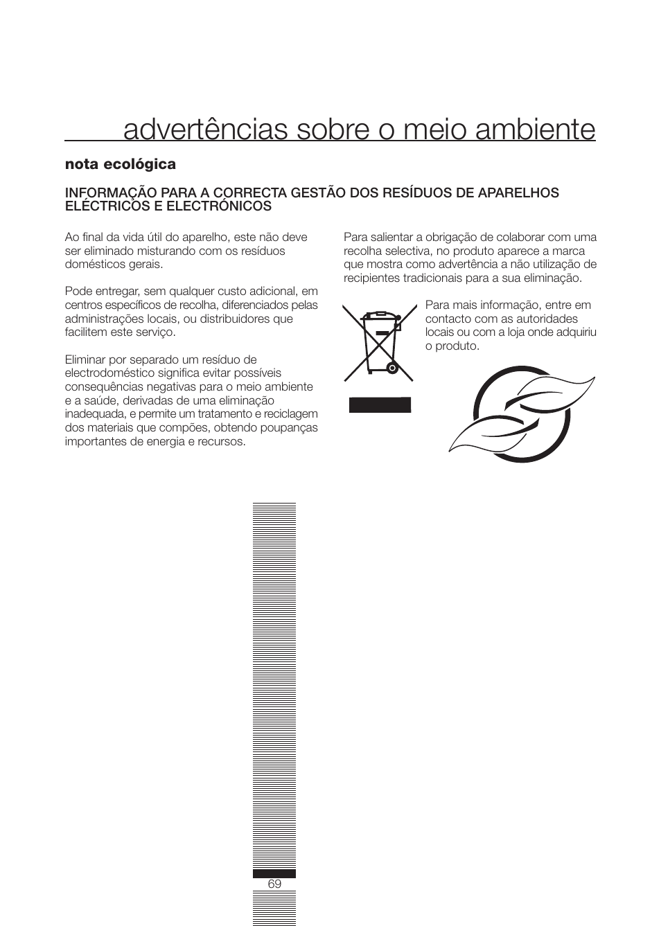 Advertências sobre o meio ambiente | DE DIETRICH DLZ614JE1 User Manual | Page 69 / 92