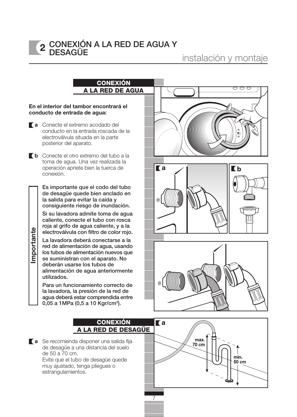 Instalación y montaje, Conexión a la red de agua y desagüe | DE DIETRICH DLZ614JE1 User Manual | Page 7 / 92