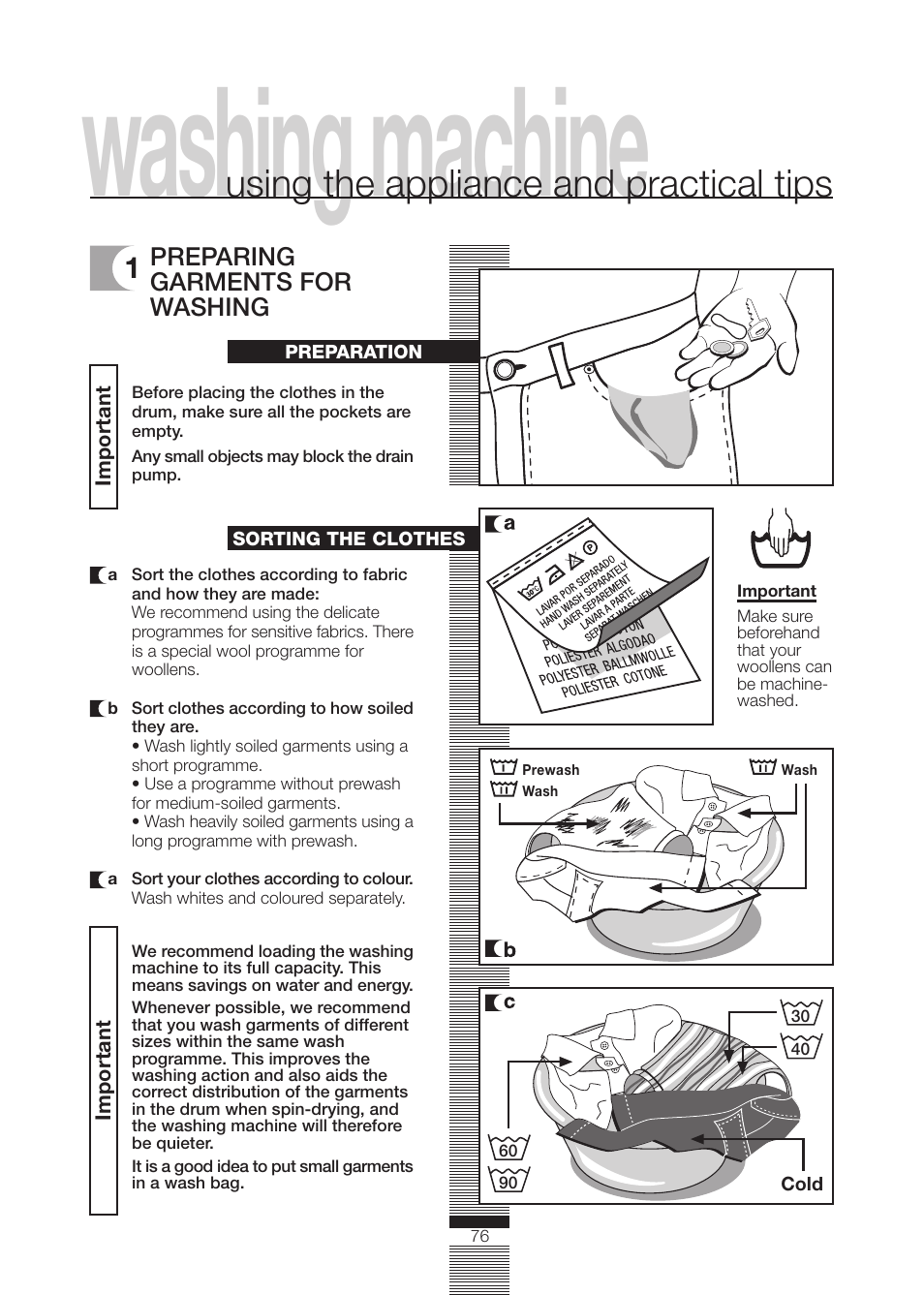 Washing machine, Using the appliance and practical tips | DE DIETRICH DLZ614JE1 User Manual | Page 76 / 92