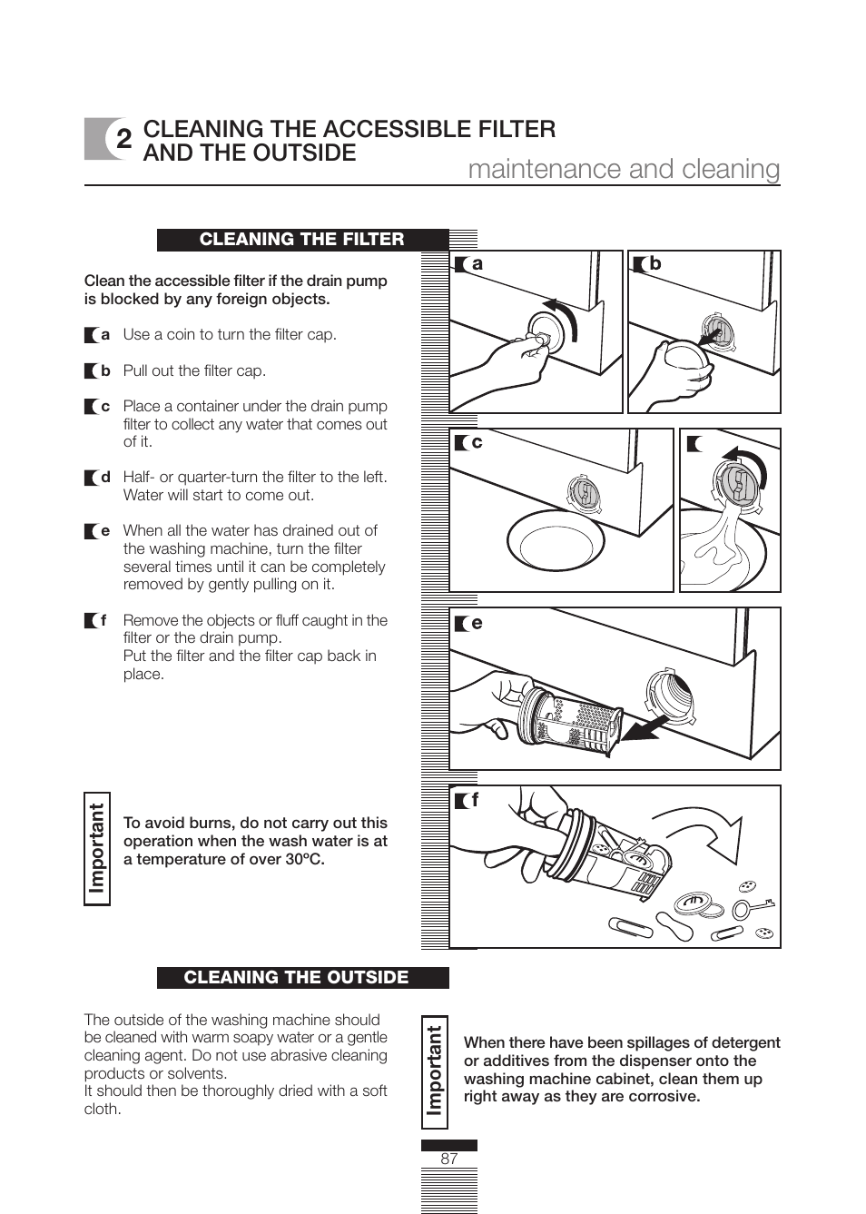 Maintenance and cleaning, Cleaning the accessible filter and the outside | DE DIETRICH DLZ614JE1 User Manual | Page 87 / 92
