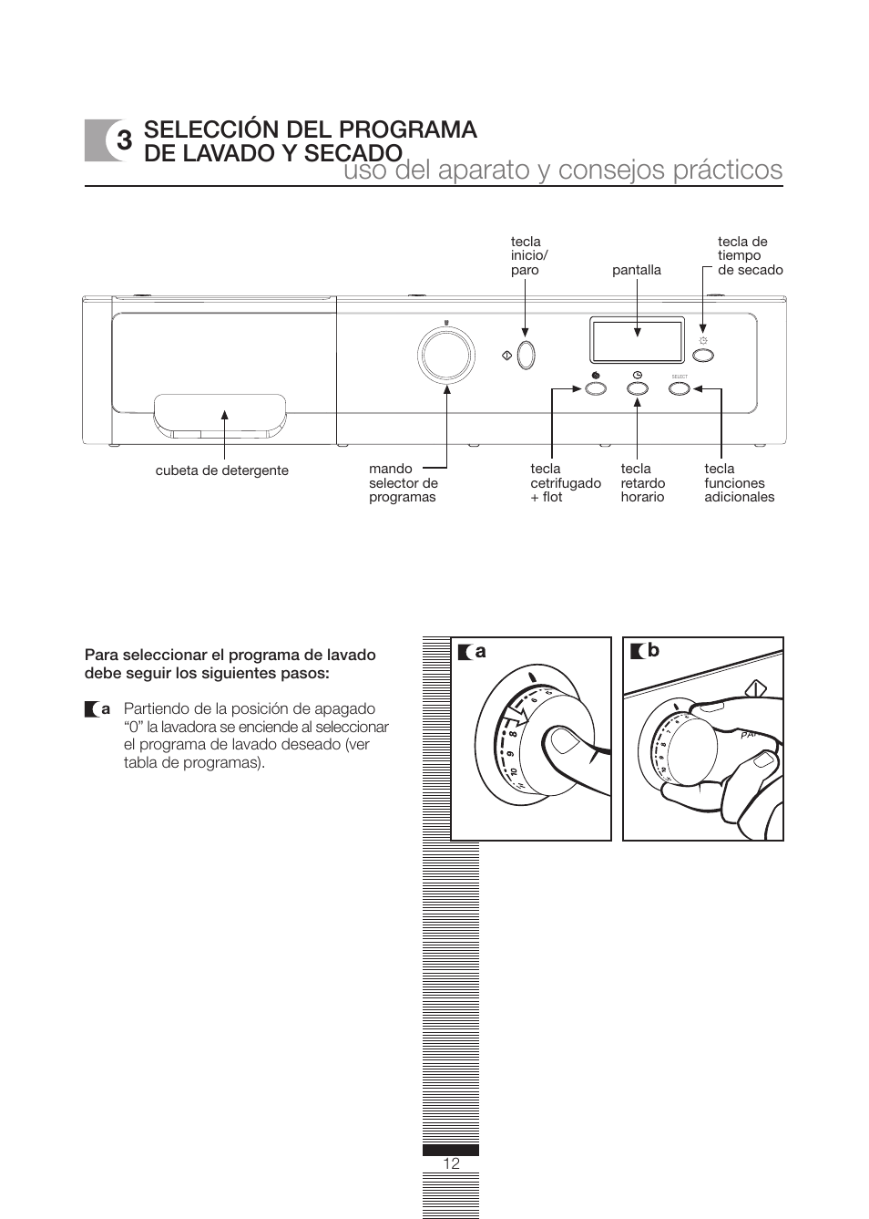 Uso del aparato y consejos prácticos, Selección del programa de lavado y secado | DE DIETRICH DLZ692JE1 User Manual | Page 12 / 92