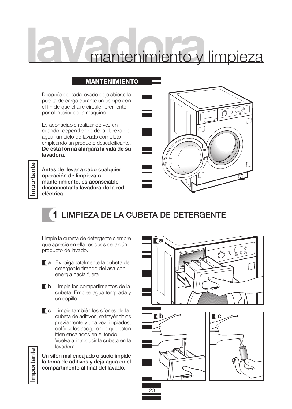 Lavadora, Mantenimiento y limpieza | DE DIETRICH DLZ692JE1 User Manual | Page 20 / 92