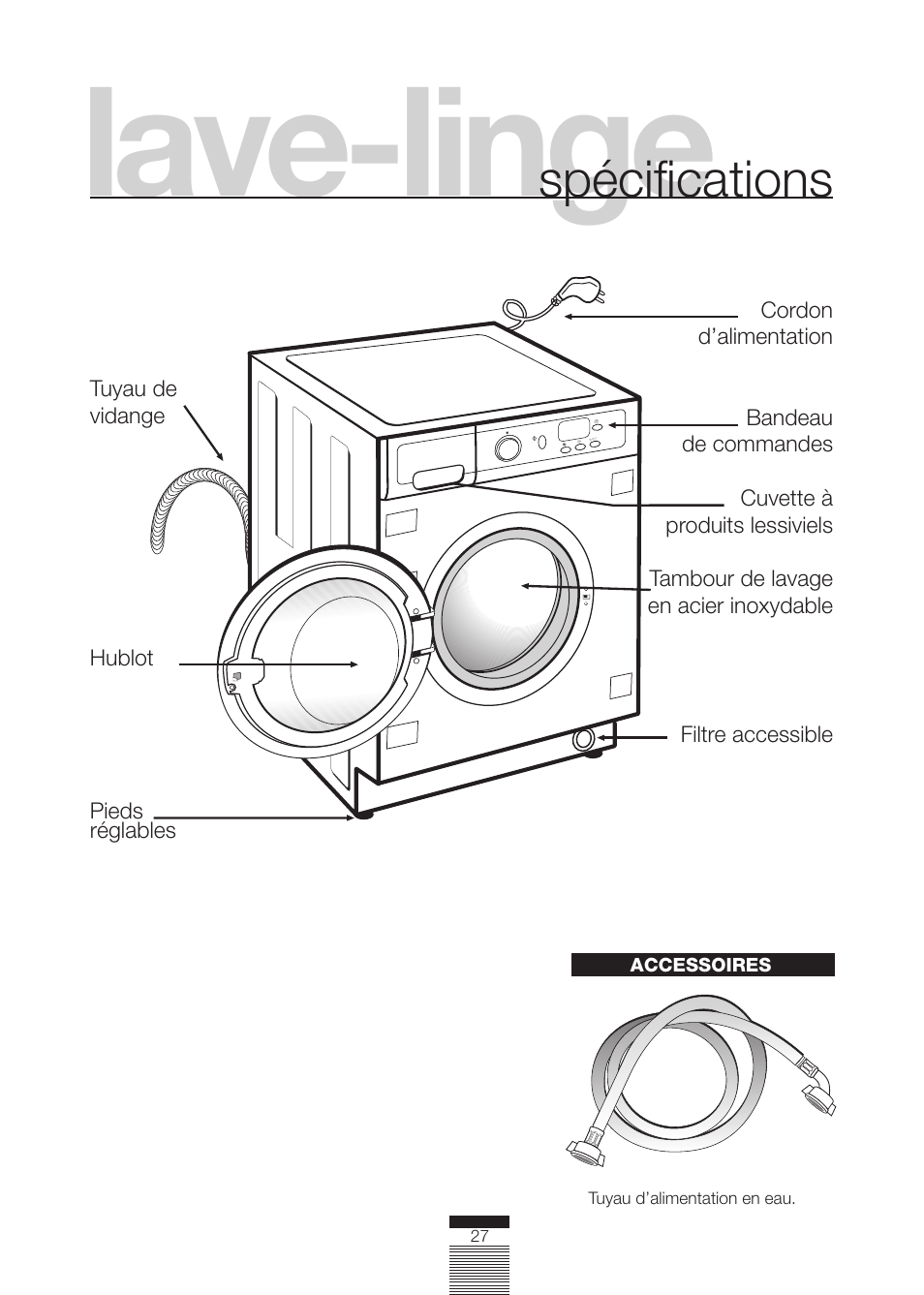 Lave-linge, Spécifications | DE DIETRICH DLZ692JE1 User Manual | Page 27 / 92