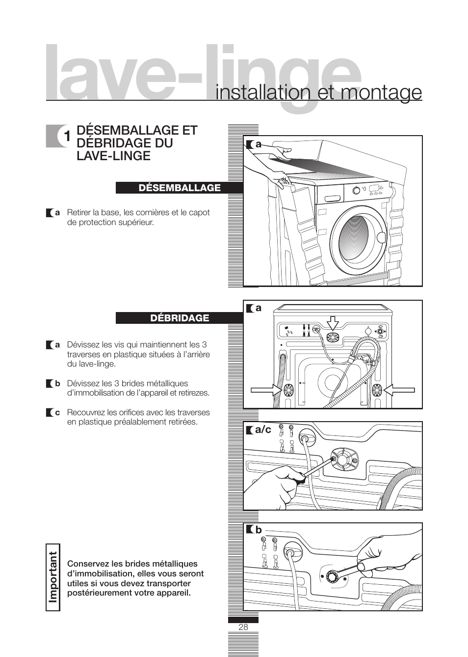 Lave-linge, Installation et montage | DE DIETRICH DLZ692JE1 User Manual | Page 28 / 92