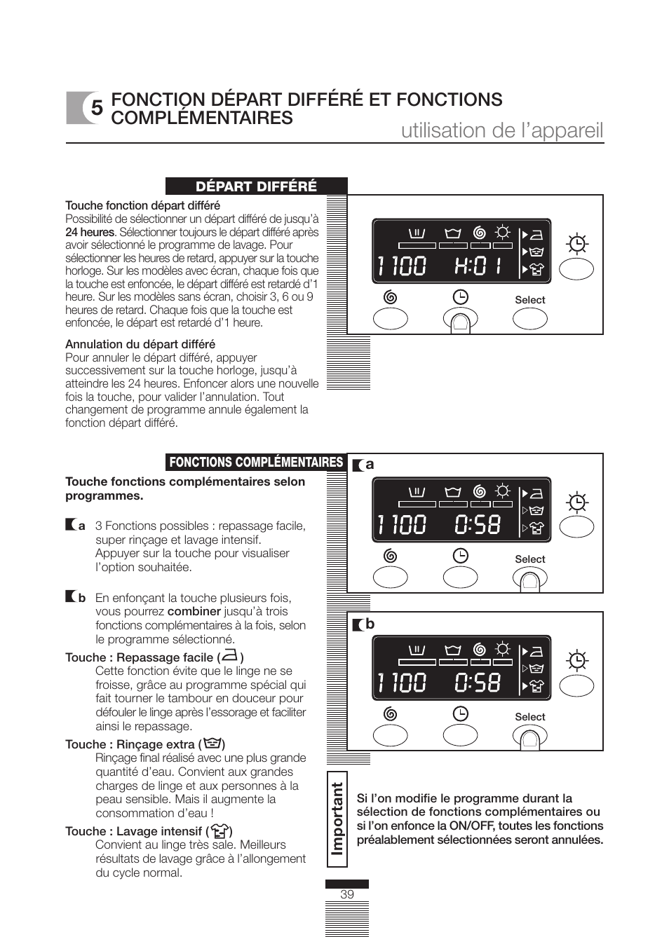 Utilisation de l’appareil | DE DIETRICH DLZ692JE1 User Manual | Page 39 / 92