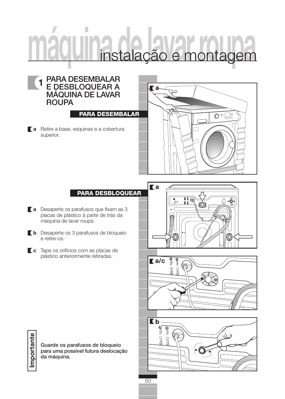 Máquina de lavar roupa, Instalação e montagem | DE DIETRICH DLZ692JE1 User Manual | Page 50 / 92