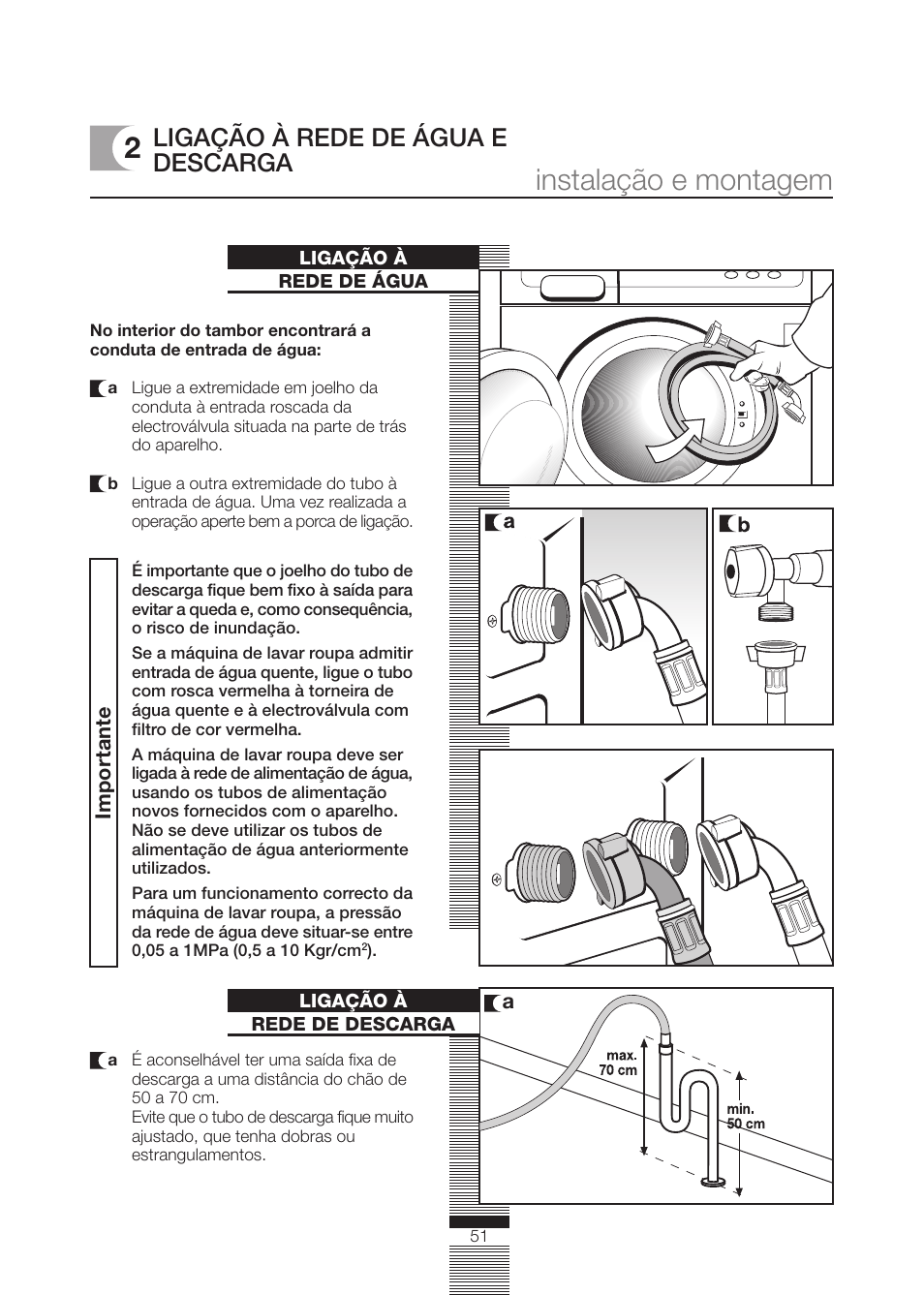 Instalação e montagem, Ligação à rede de água e descarga | DE DIETRICH DLZ692JE1 User Manual | Page 51 / 92