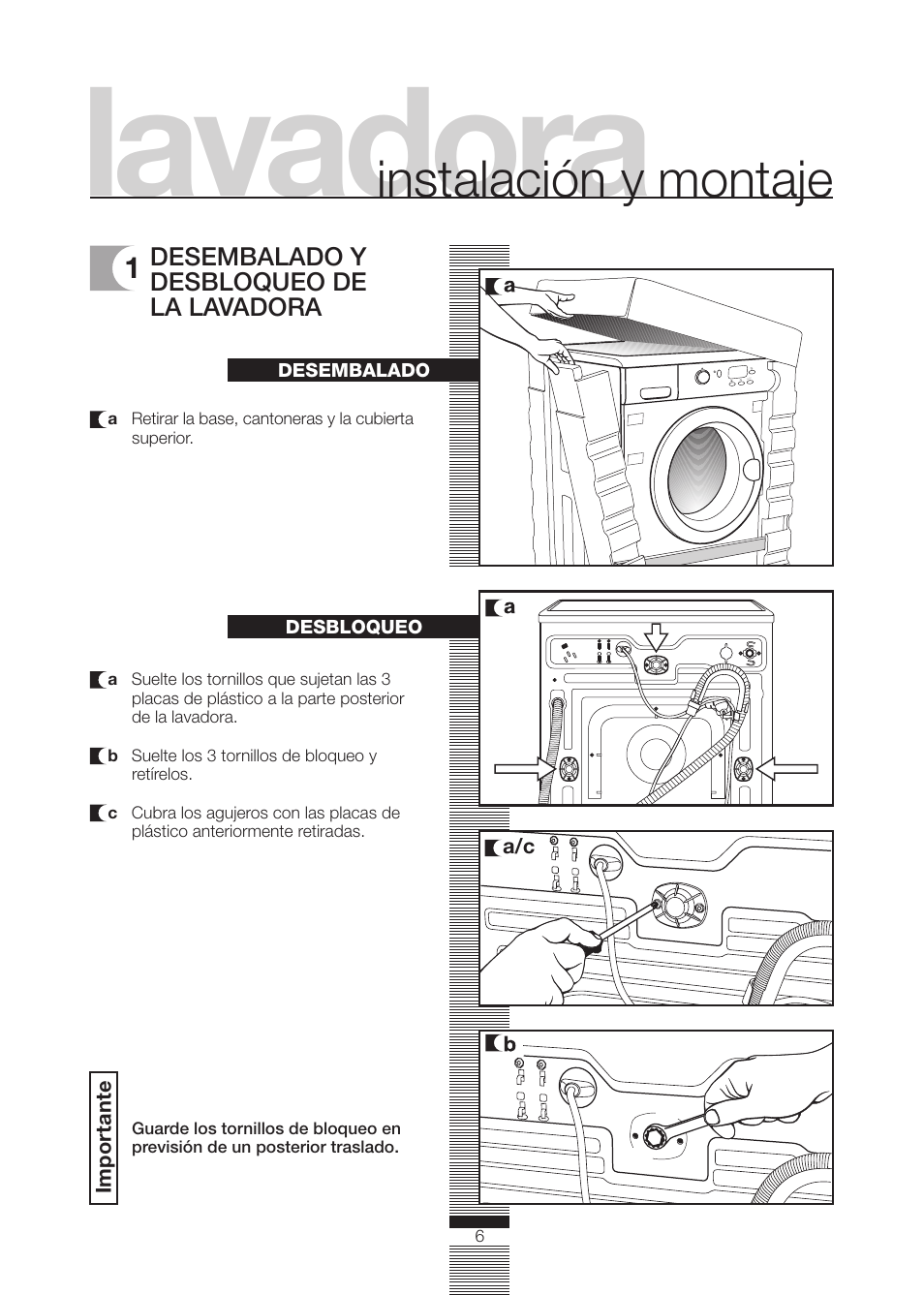 Lavadora, Instalación y montaje | DE DIETRICH DLZ692JE1 User Manual | Page 6 / 92