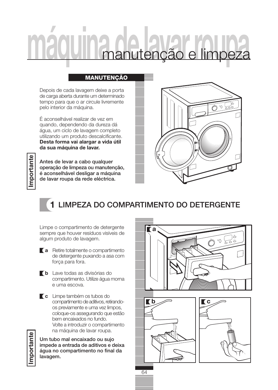 Máquina de lavar roupa, Manutenção e limpeza | DE DIETRICH DLZ692JE1 User Manual | Page 64 / 92