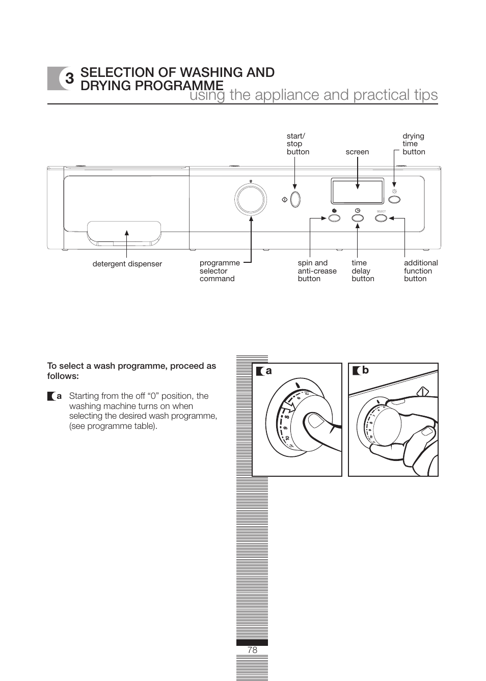 Using the appliance and practical tips, Selection of washing and drying programme | DE DIETRICH DLZ692JE1 User Manual | Page 78 / 92