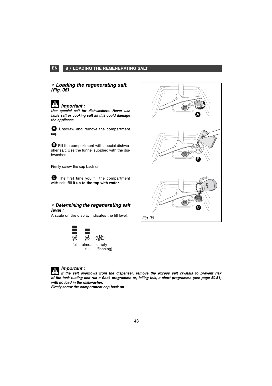 Loading the regenerating salt, Regenerating | DE DIETRICH DVH1150 User Manual | Page 12 / 33