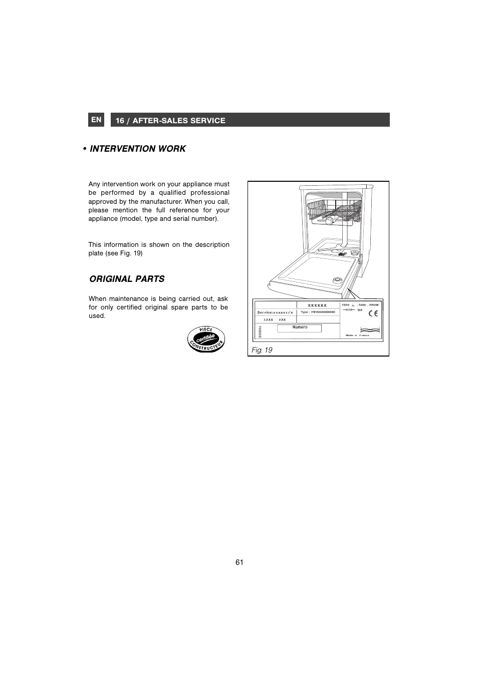 DE DIETRICH DVH1150 User Manual | Page 30 / 33