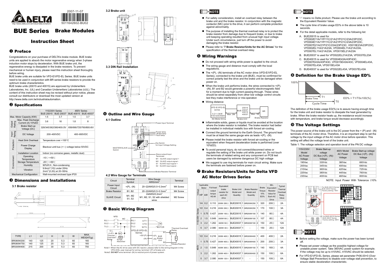 Delta Electronics Brake Modules BUE Series User Manual | 2 pages