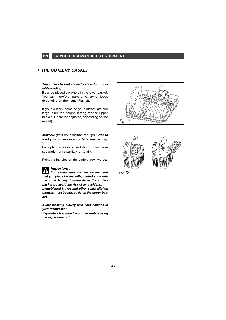 The cutlery basket | DE DIETRICH DVC829WE1/XE1 User Manual | Page 16 / 34