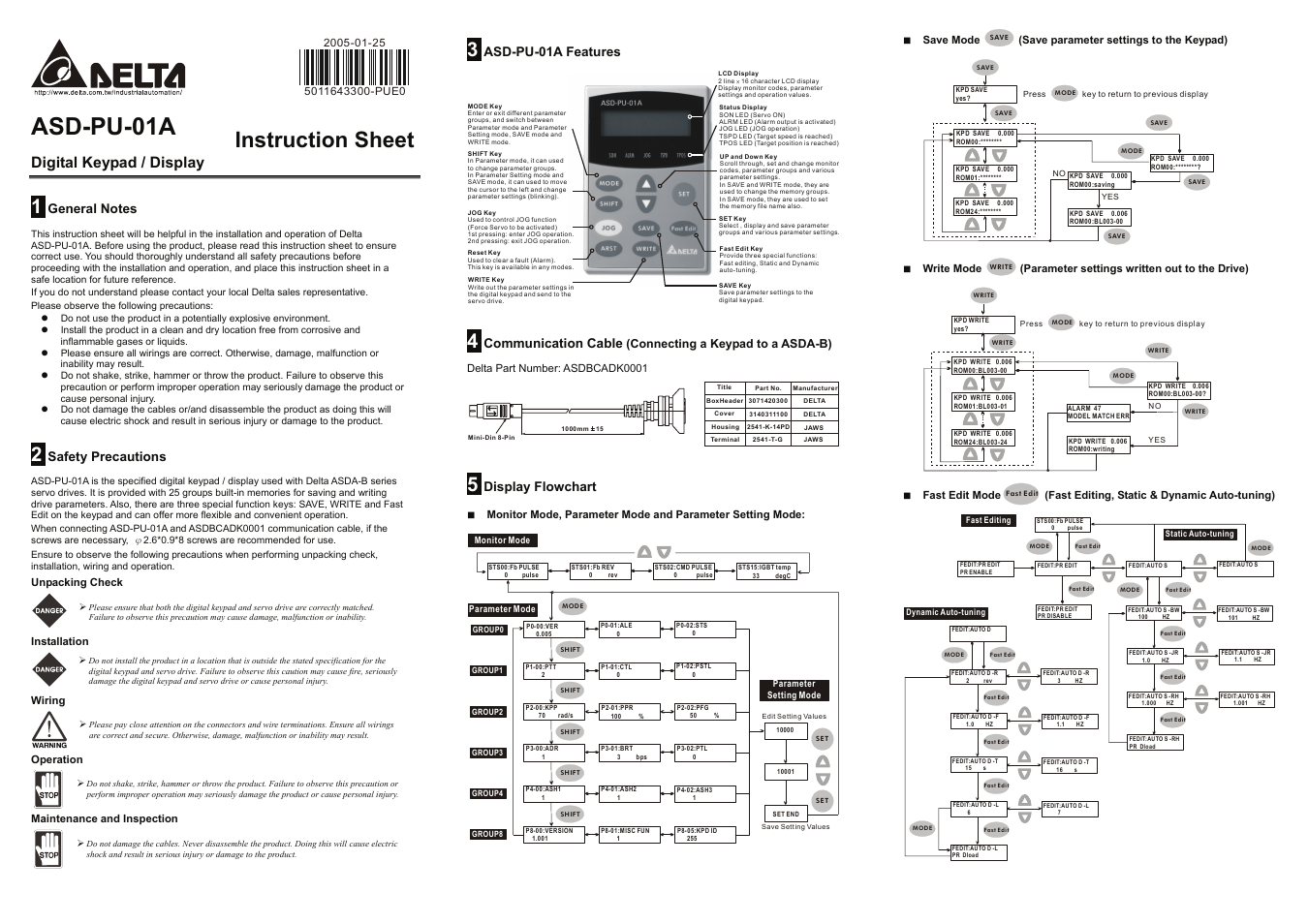 Delta Electronics Digital Keypad / Display ASD-PU-01A User Manual | 1 page