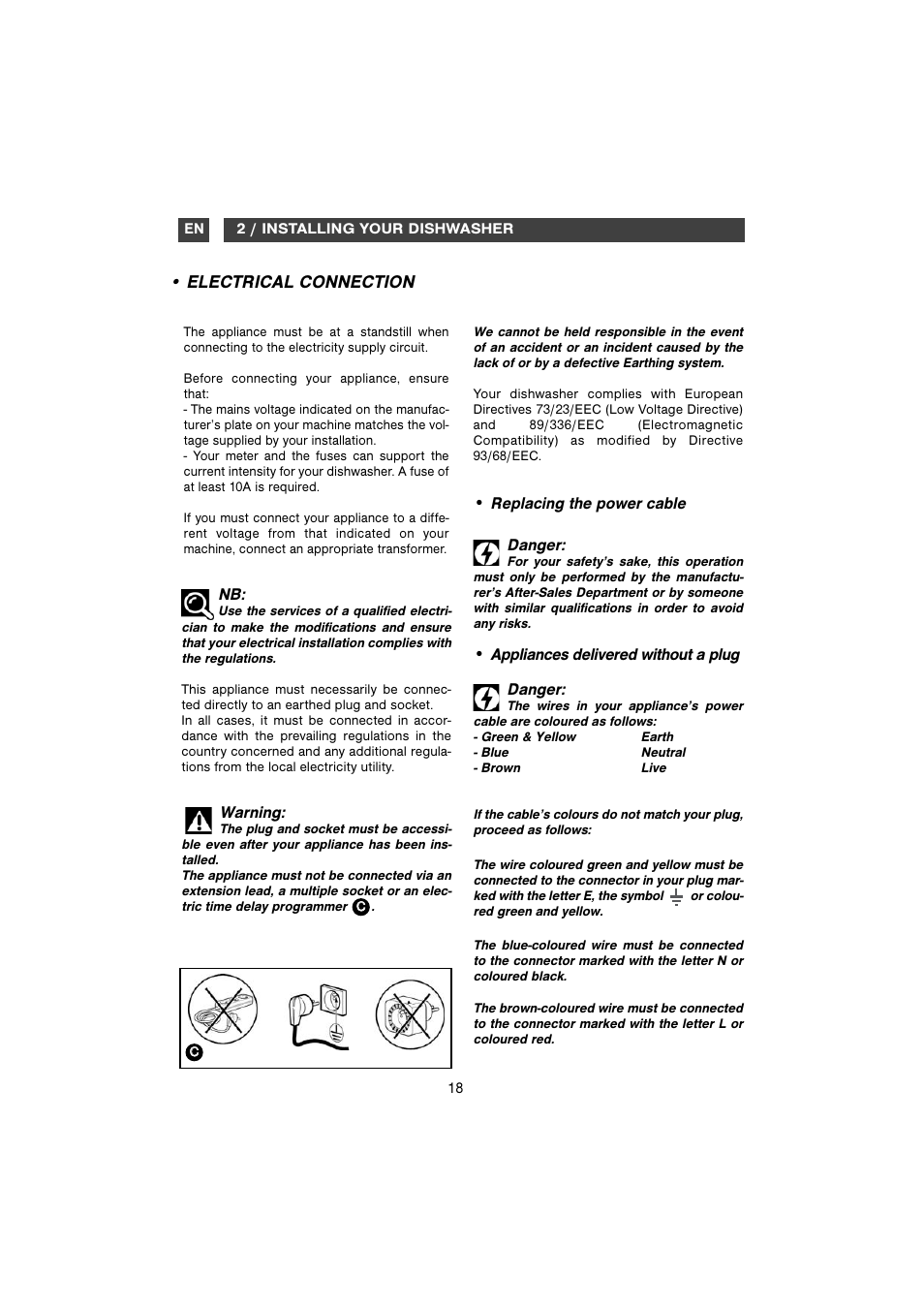 Electrical connection | DE DIETRICH DVH710 User Manual | Page 6 / 11