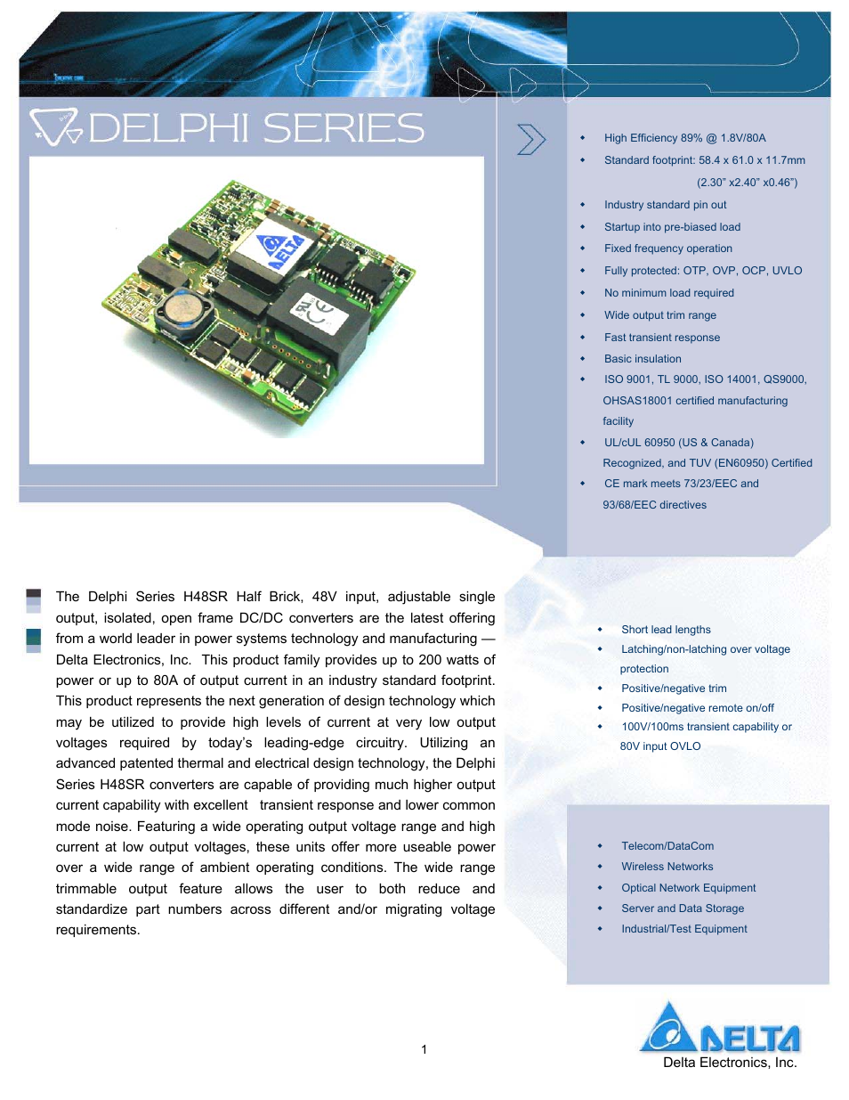 Delta Electronics H48SR User Manual | 13 pages