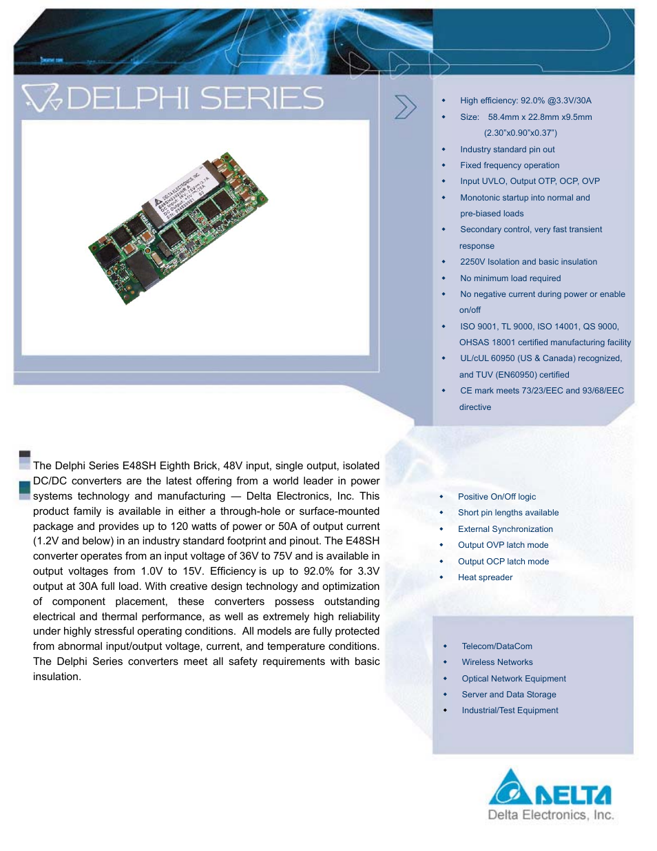 Delta Electronics Series E48SH User Manual | 15 pages