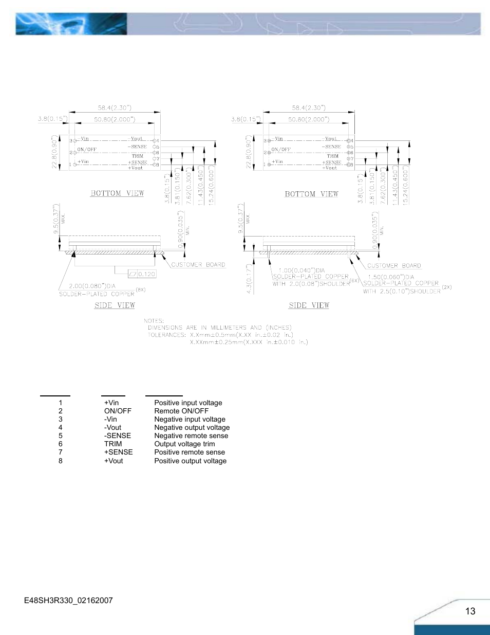 Mechanical drawing | Delta Electronics Series E48SH User Manual | Page 13 / 15