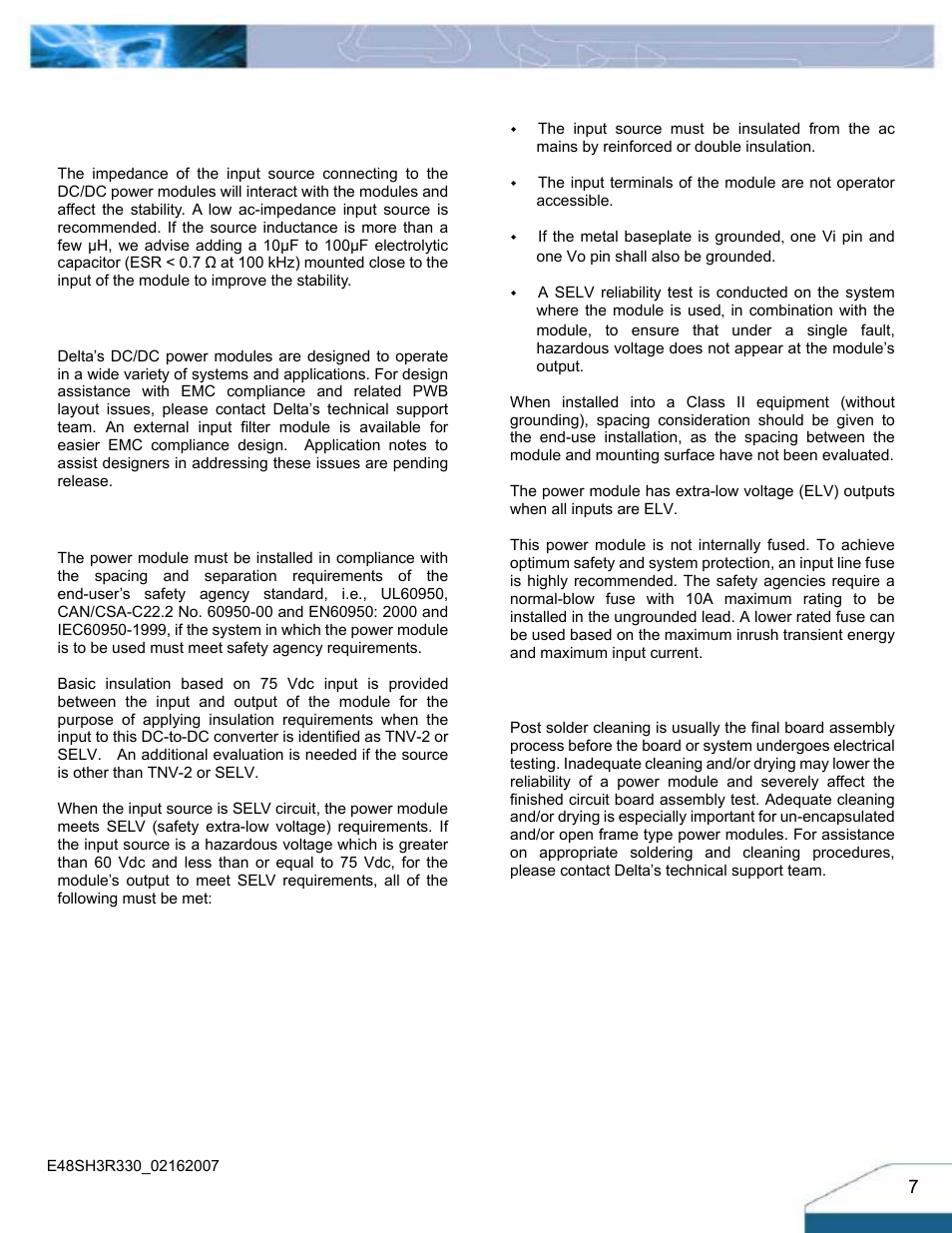 Design considerations | Delta Electronics Series E48SH User Manual | Page 7 / 15
