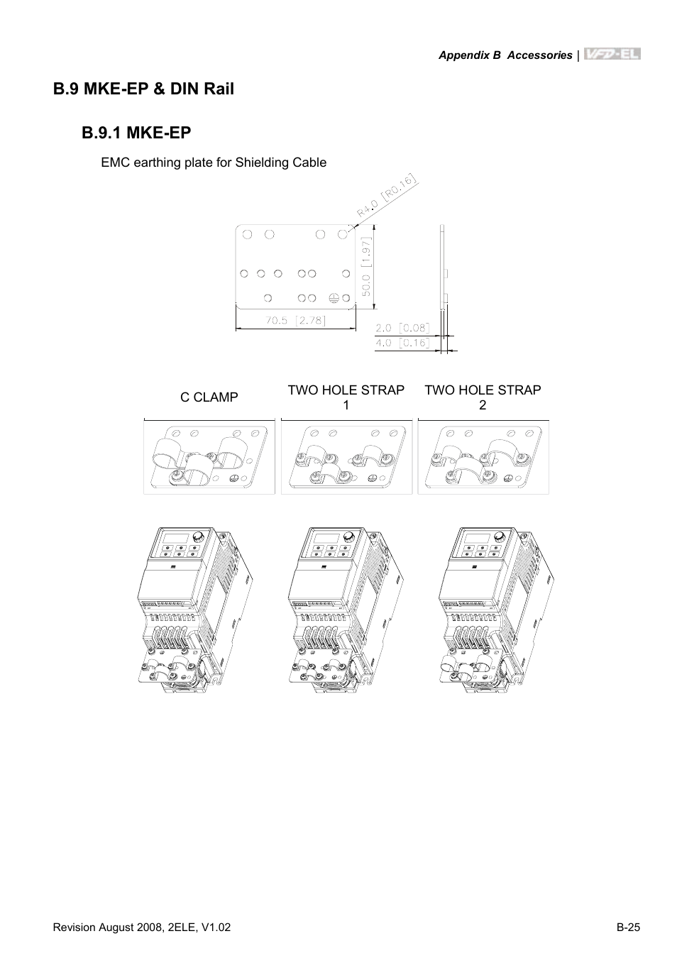 B.9 mke-ep & din rail, B.9.1 mke-ep | Delta Electronics AC Motor Drive VFD-EL User Manual | Page 200 / 209