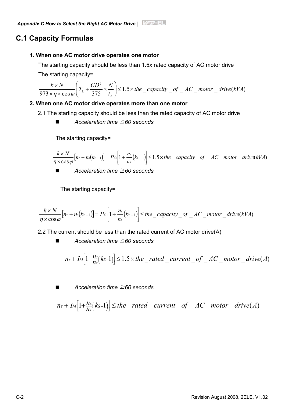 C.1 capacity formulas | Delta Electronics AC Motor Drive VFD-EL User Manual | Page 203 / 209