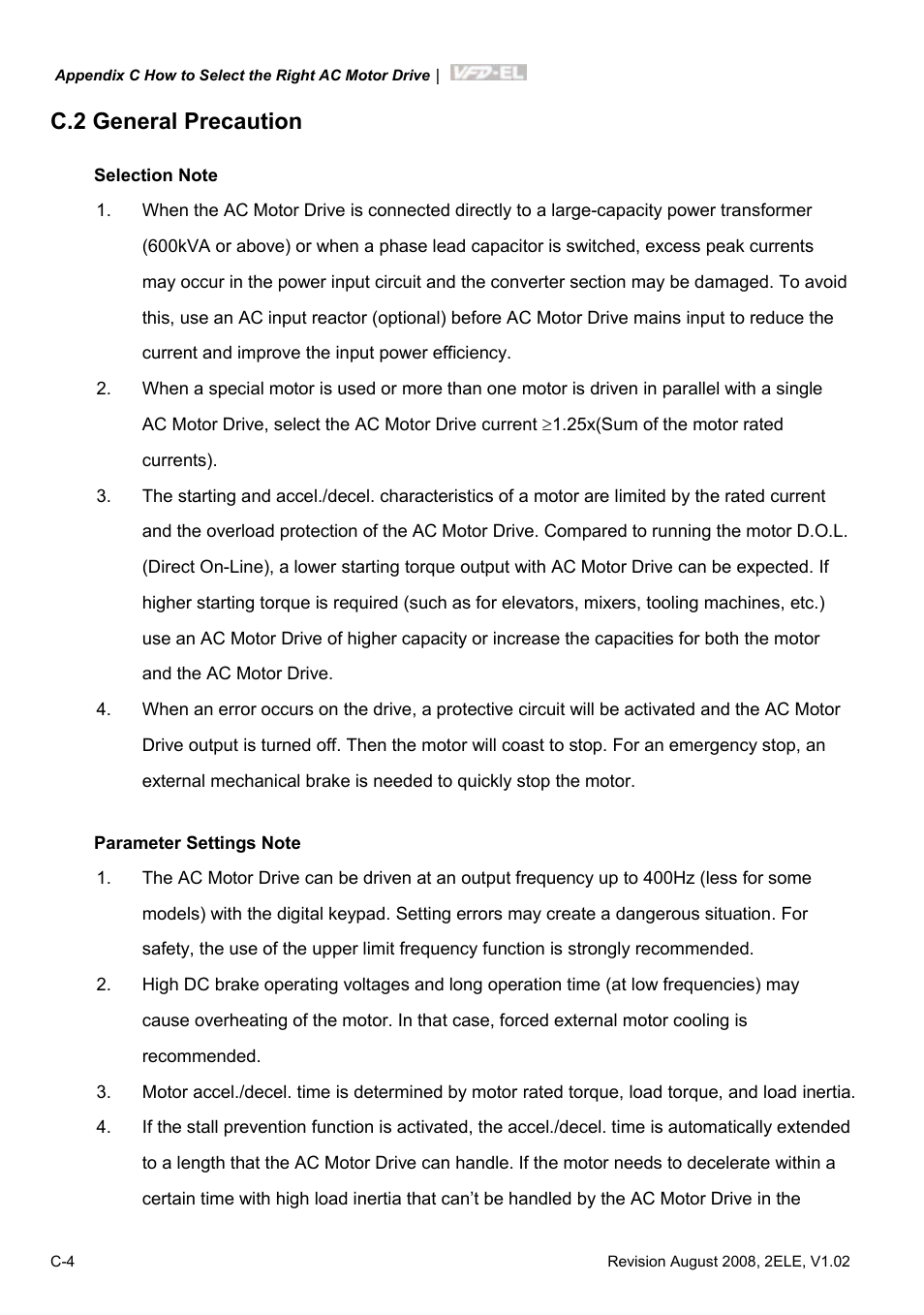 C.2 general precaution | Delta Electronics AC Motor Drive VFD-EL User Manual | Page 205 / 209