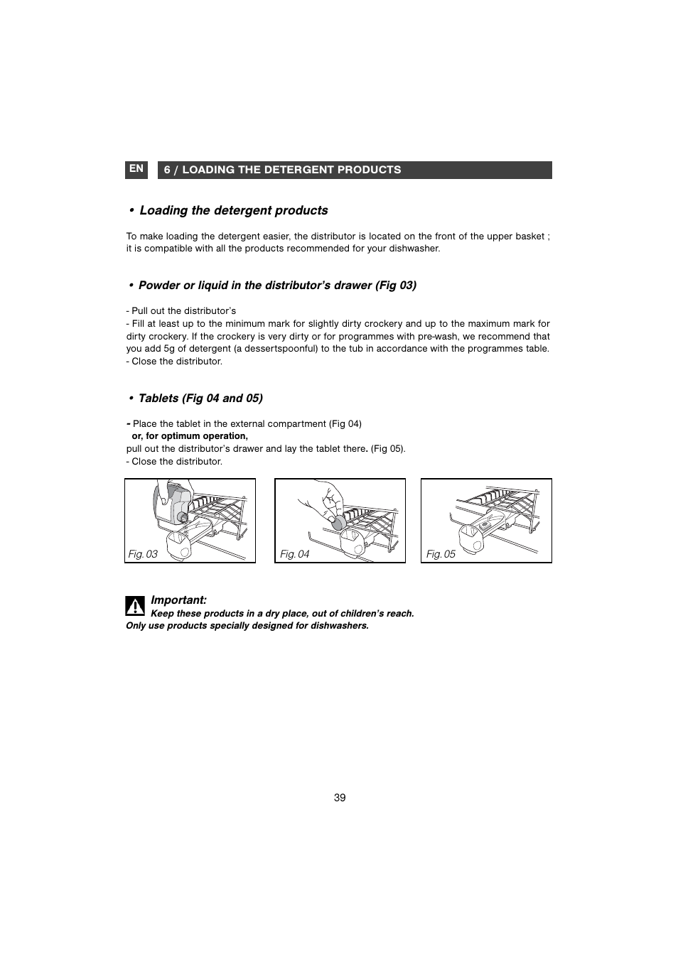 Loading the detergent products | DE DIETRICH DVH930 User Manual | Page 10 / 31