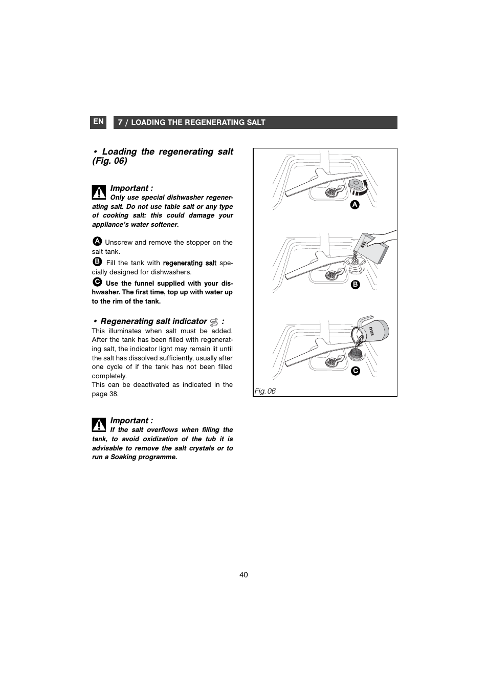 Loading the regenerating salt (fig. 06) | DE DIETRICH DVH930 User Manual | Page 11 / 31